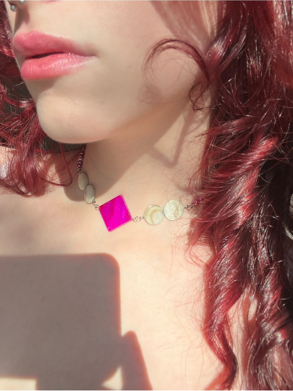 Handmade Pink Geometric Shell Choker Necklace